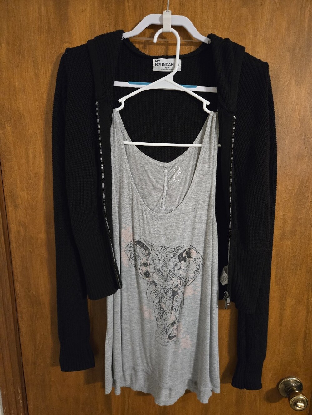 No Boundaries Black Hoodie with Gray Elephant Tank